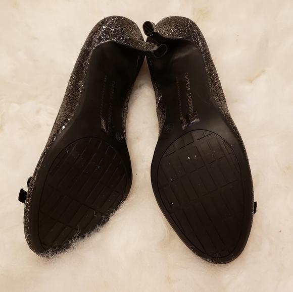 NEW Chinese Laundry Black Metallic Glitter Heels Stiletto Leather Shoes Celebs - Picture 7 of 10